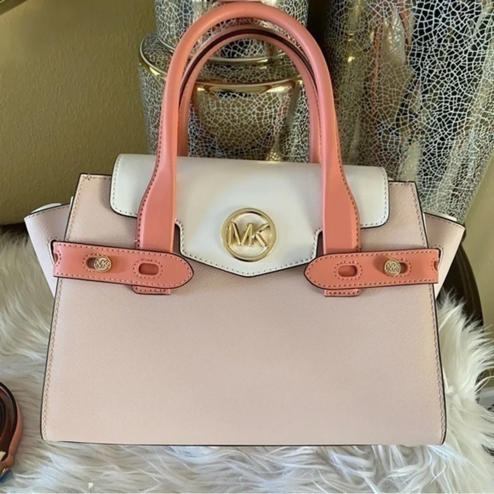 New Michael Kors Carmen Medium Color-Block Belted Satchel bag